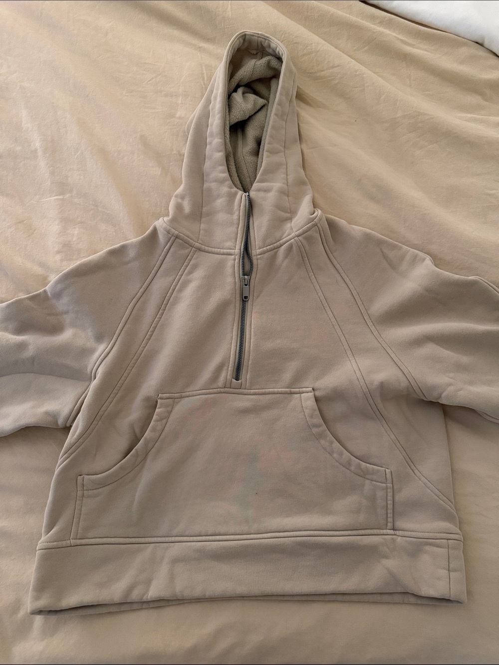 Hooded Quarter-Zip Sweatshirt - Beige